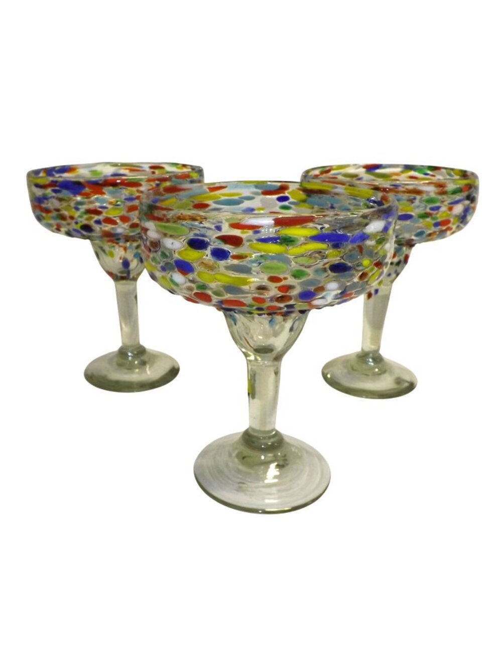Confetti Mexican Hand Blown Margarita Glasses Set of 3 Confetti Rock 16 oz